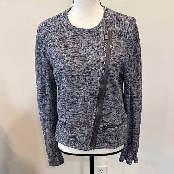 Gap Navy Marled Moto Jacket in Navy Uniform Size Large - Picture 4 of 12